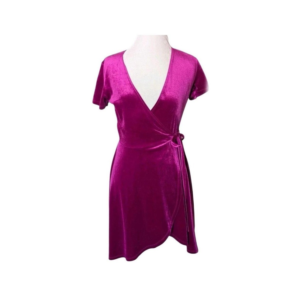 Forever 21 Royal Purple Velvet Wrap Dress V Neck Mini Fall Y2K Twee Party S